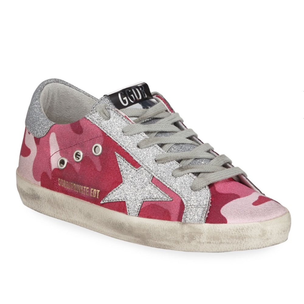 Golden Goose Pink Camo Superstar Shoes, size 37!